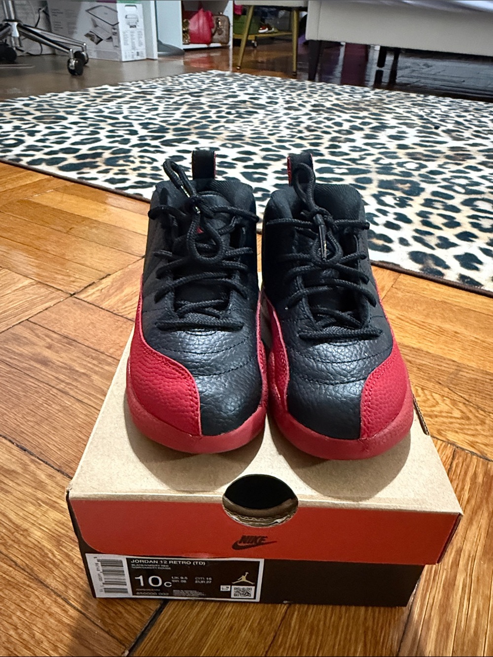 Jordan 12 Retro Toddler Size 10c Black and Red Basketball Sneakers